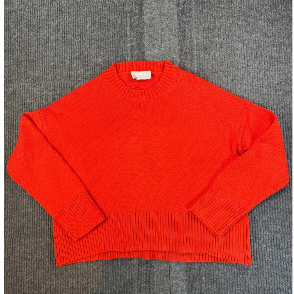 Everlane Orange 100% Cotton Boxy Crewneck Sweater XS Drop Shoulder Ribbed Knit